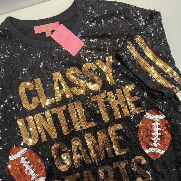 New Simply Southern Football Dress S/M Classy Until The Game Starts / Sequined - Picture 2 of 10